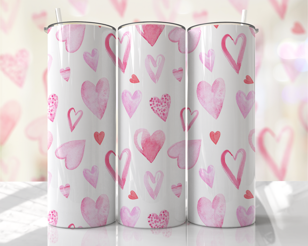 Pink Water color hearts Tumbler