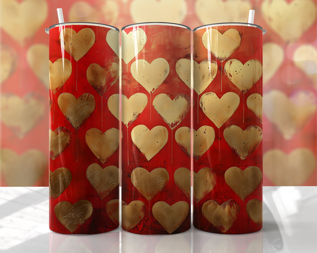 Red background with gold hearts Tumbler