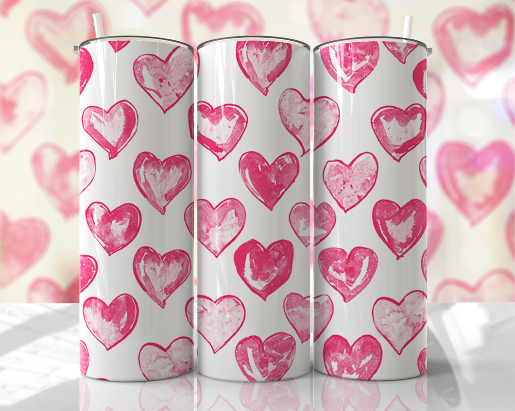 Pink watercolor hearts with white background Tumbler