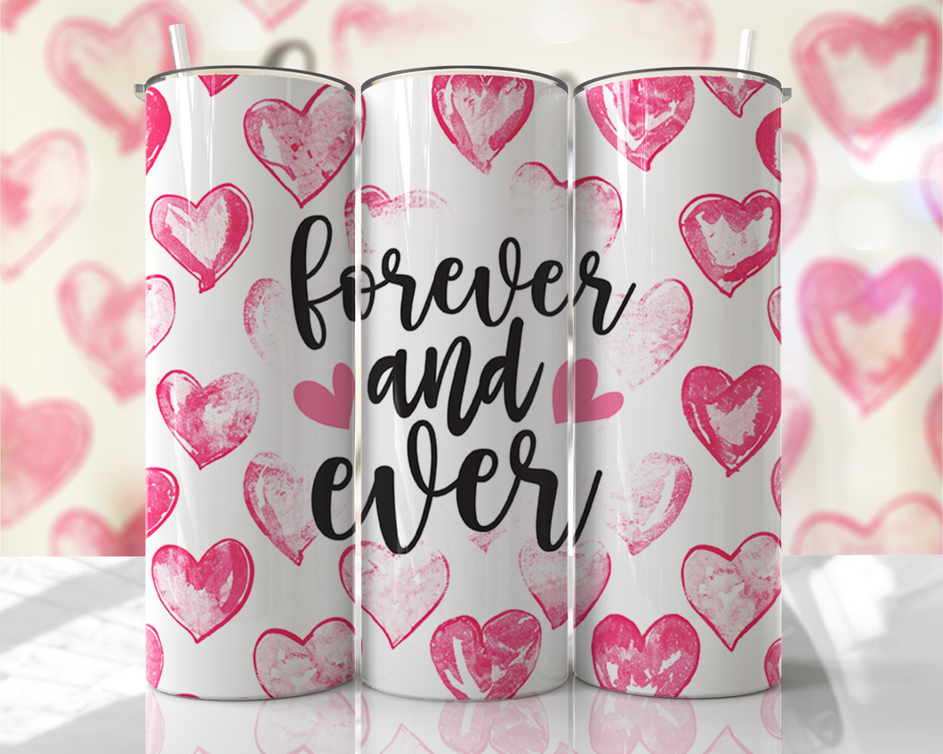 Pink watercolor hearts with white background with the words 