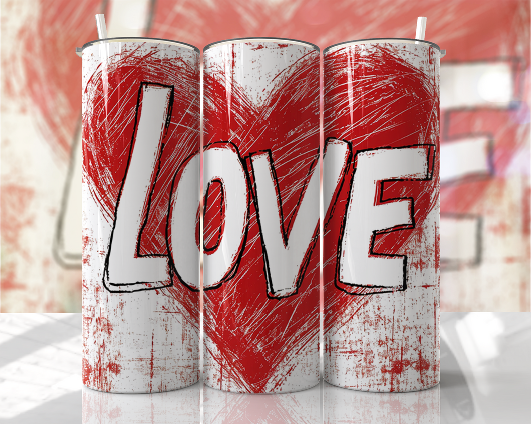 Graffiti Red heart with the word LOVE white background Tumbler