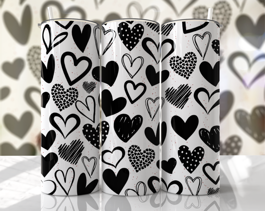 Black hearts with white background Tumbler