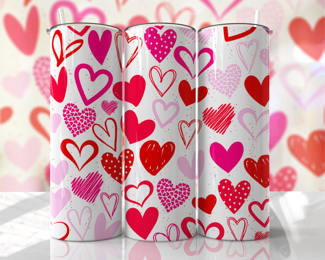 Pink and Red hearts white background Tumbler