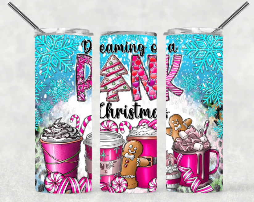 Dreaming of a Pink Christmas with coffee and gingerbread men Tumbler