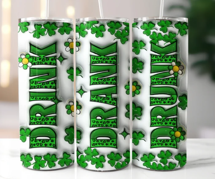 Drink, Drank, Drunk with shamrocks Tumbler