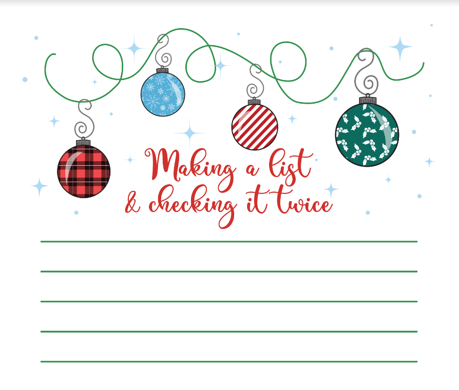 Colorful Ornament Making a list and checking it twice Christmas Notepad - 8.5x3.66in