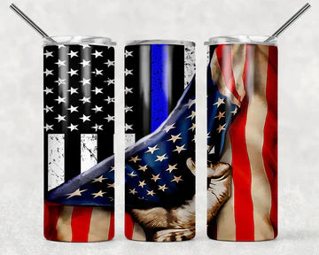 Back the Blue with American Flag Tumbler