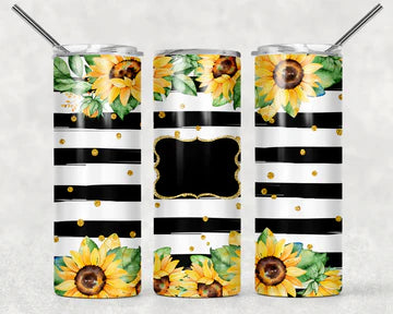 Black, White, Gold and Sunflower Personalized Tumbler