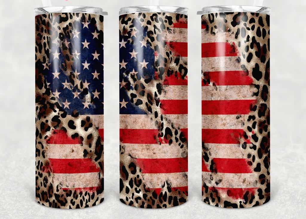 American Flag and Leopard print Tumbler