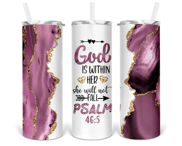 God is within her. She will not fall. purple marble Tumbler