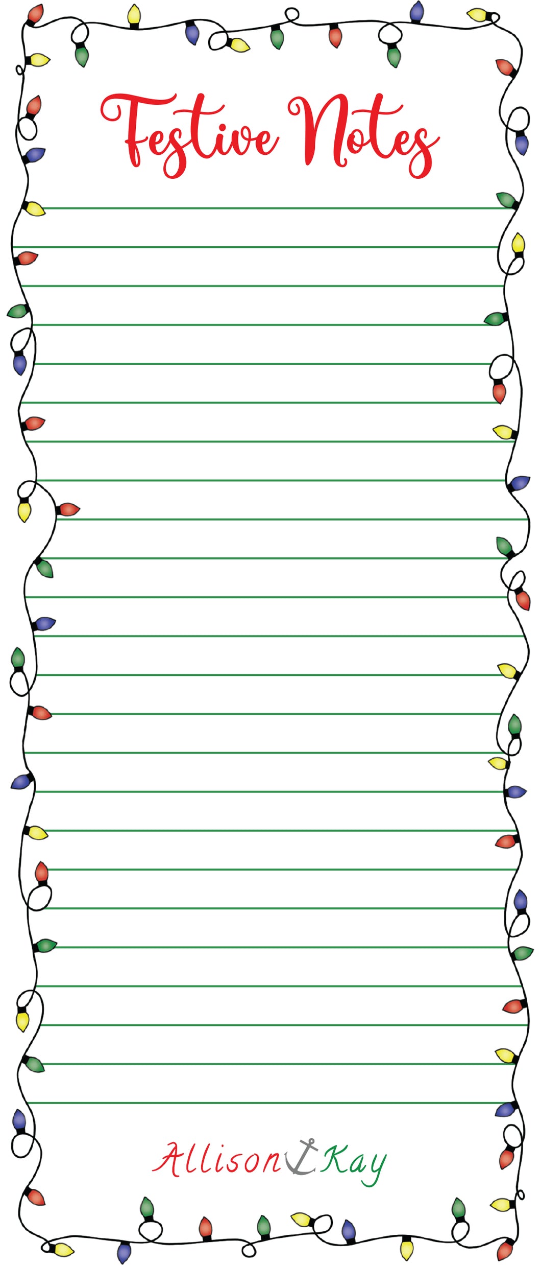Festive Notes Multiple color Christmas Lights Notepad - 8.5x3.66in